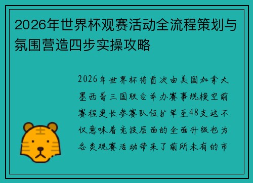 2026年世界杯观赛活动全流程策划与氛围营造四步实操攻略